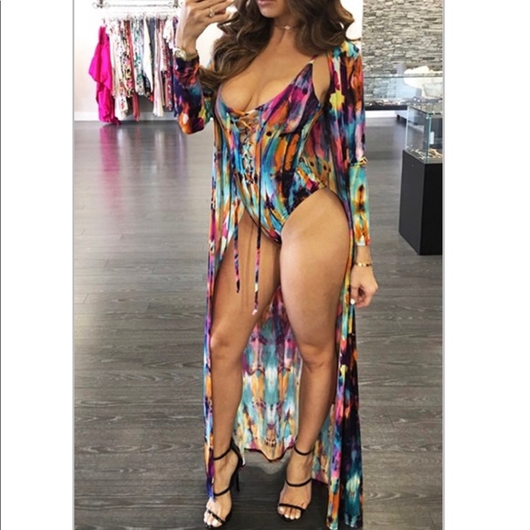 Other - One-piece watercolored swimsuit. Coverup included